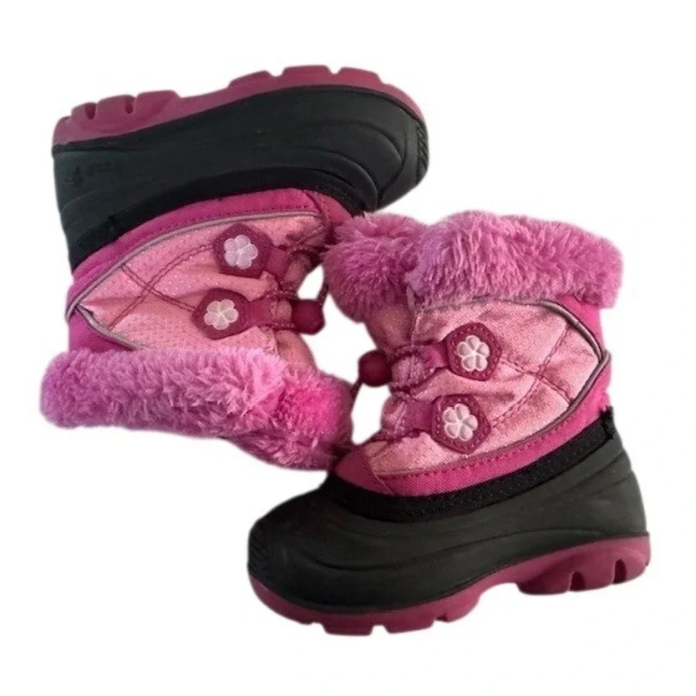 Kamik Pink Glitter Flower Waterproof Winter Snow Boots Wool Lining Toddler -‎ 7